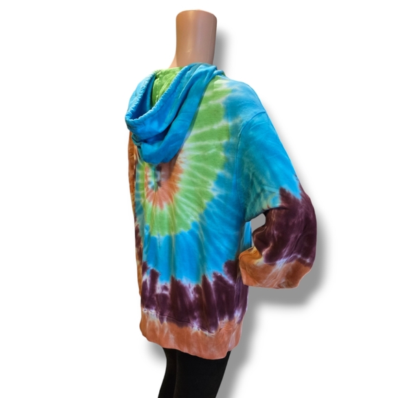 RAG SUPPLY Unisex Multi 🌈 Rainbow Tie-Dye Oversized Hooded Sweatshirt - Picture 10 of 16